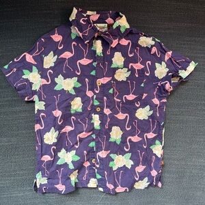 Flamingo Print Kids Shirt - Navy and Pink